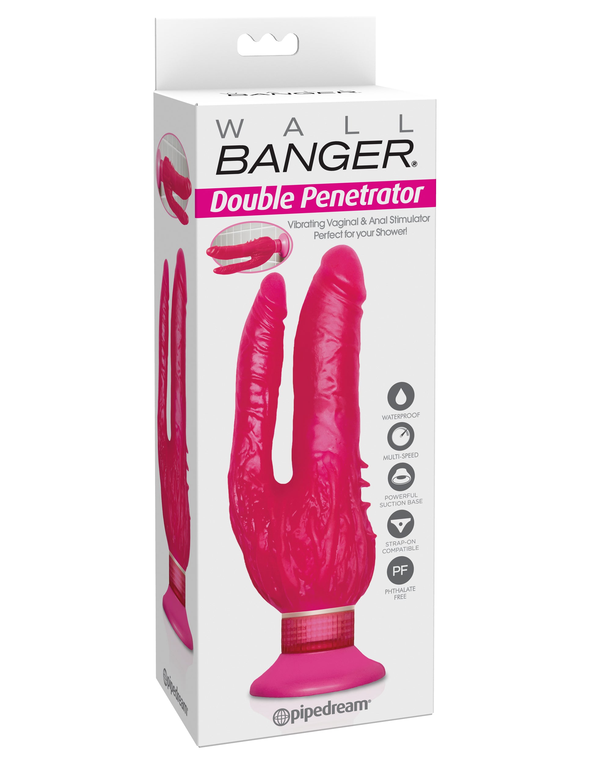 Wall Bangers Double Penetrator Vibrating Suction Cup Toy Red VIBRATORS-RABBIT