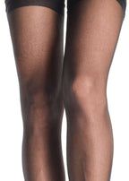 Sheer Lace Top Stockings with Attached Lace Garterbelt (Black) – Queen Size Thigh Highs Black Curvy Size > Clothes > Hosiery > Garterbelt Sets