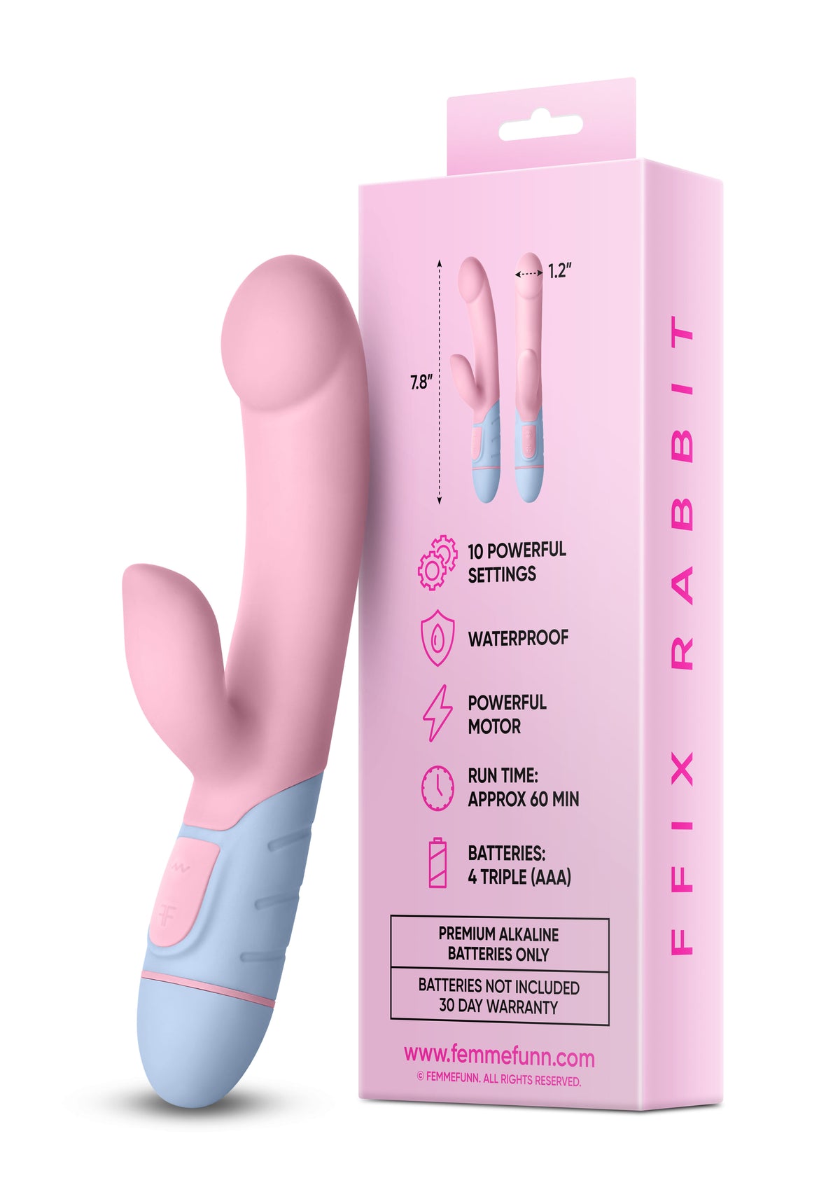 Ffix 7.8 Inch Rabbit Vibrator Light Pink with 20 Modes > Vibrators > Ladies > Rabbit