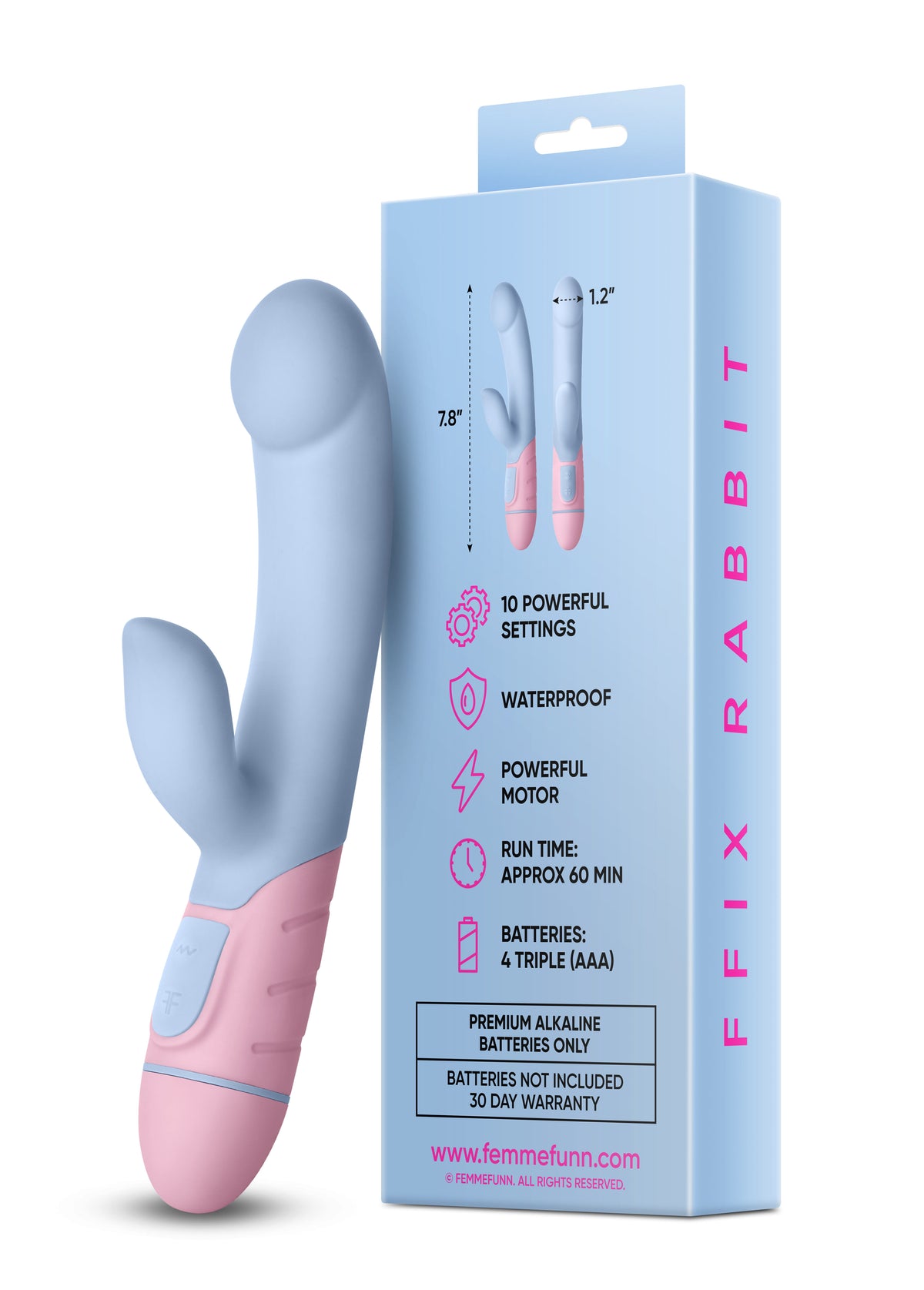 Ffix 7.8 Inch Rabbit Wand Vibrator Light Blue 20-Mode > Vibrators > Ladies > Rabbit