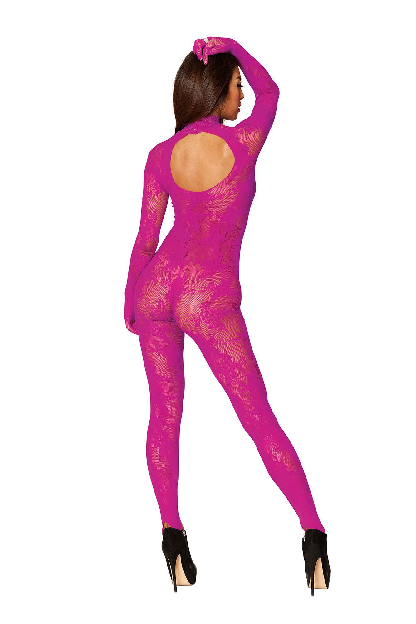 Floral Knitted Fishnet Bodystocking with Finger Gloves One Size > Clothes > Bodies and Playsuits