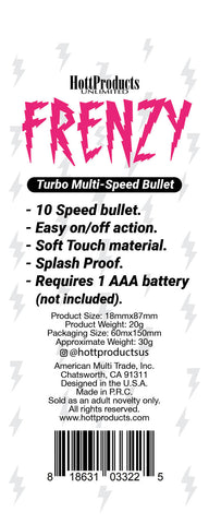 Frenzy Power Bullet Vibrator Black 10 Speed Splash Proof BULLETS