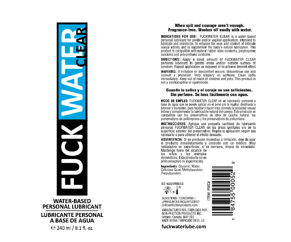 FuckWater Water Based Clear Lubricant 8oz 240ml > Lube > Speciality Exempt