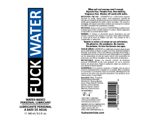 Fuckwater 8oz Hybrid Cream Lubricant for Enhanced Intimacy Hybrid Lube