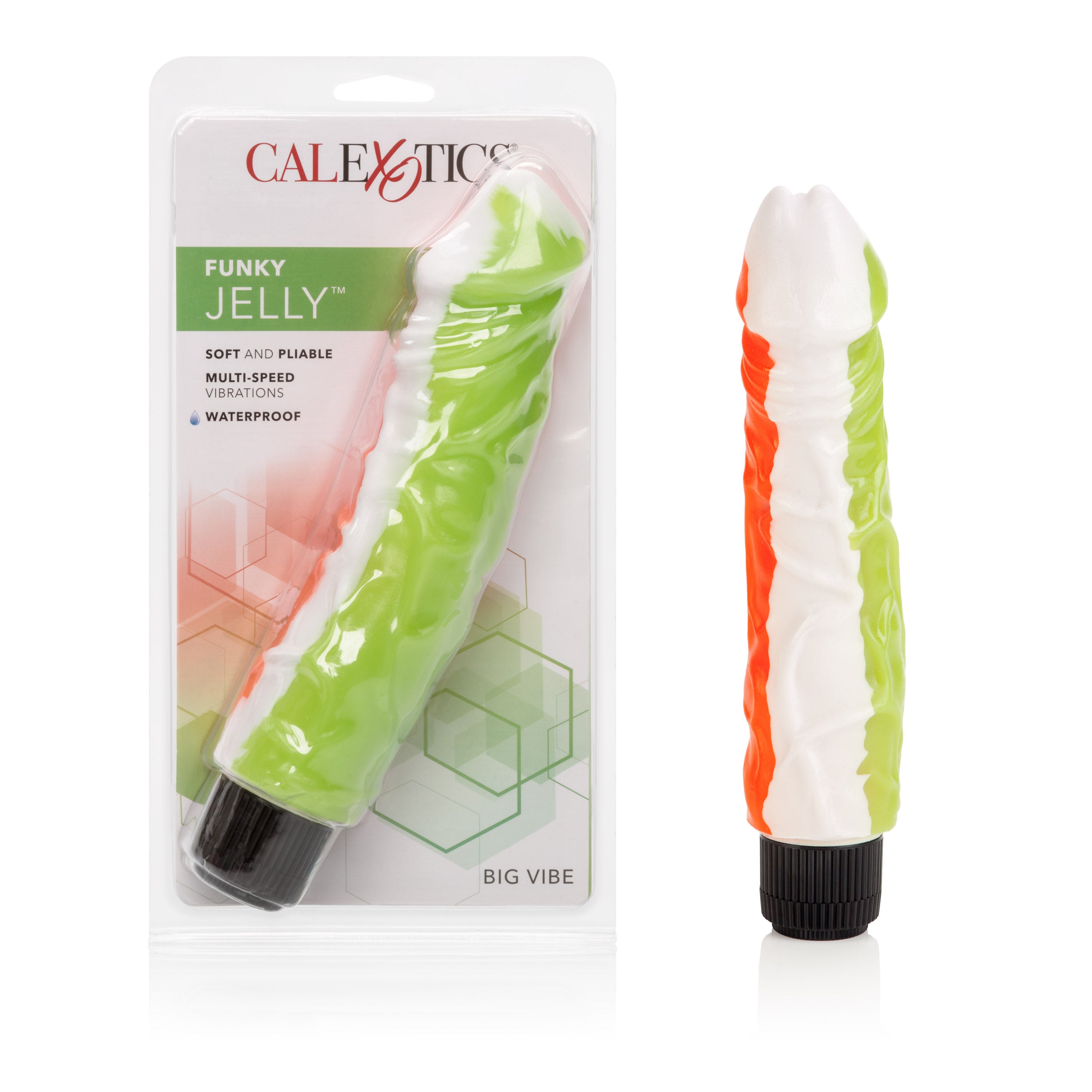 Funky Jelly Vibe 8 Inch Soft Jelly Adult Intimacy Toy Orange Green Vibrators