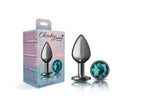 Cheeky Charms Gunmetal Round Butt Plug with Teal Jewel Medium > Anal Range > Jewel Butt Plugs