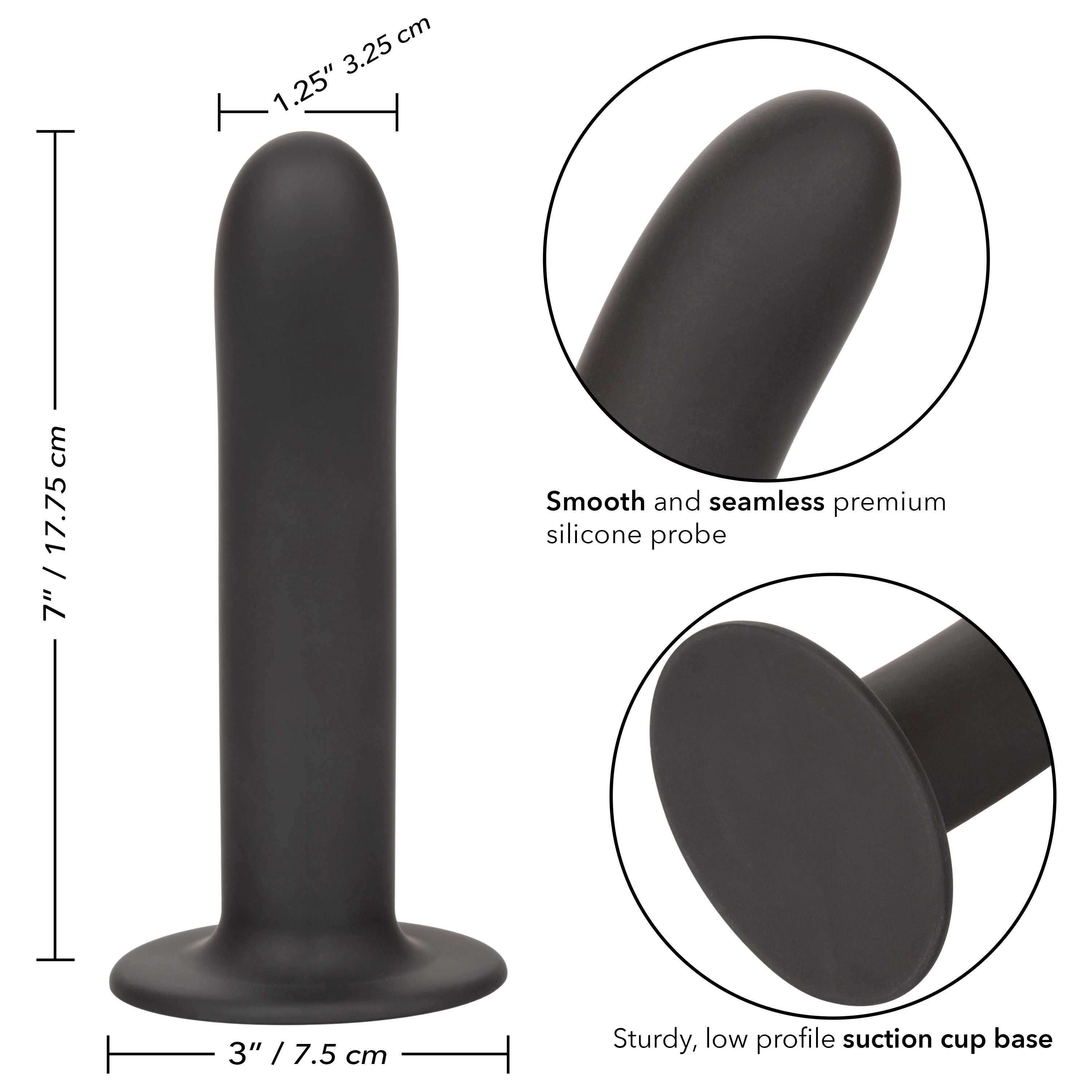 Boundless Smooth 7 Inch Black Suction Cup Probe Dildo Adult Toy Dongs Neutral
