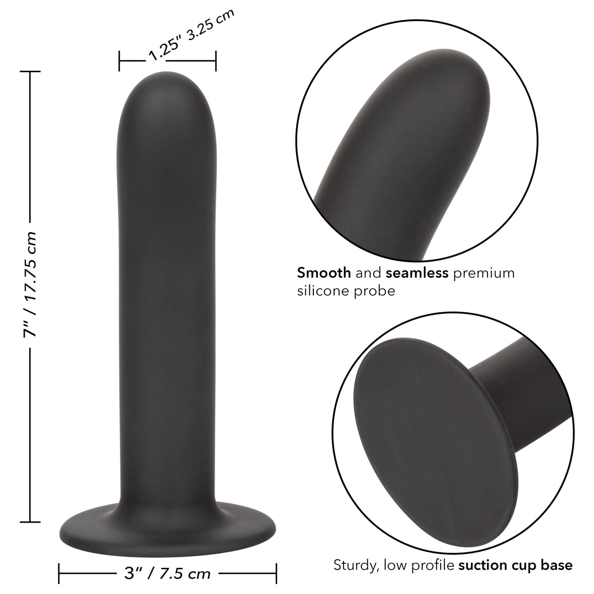 Boundless Smooth 7 Inch Black Suction Cup Probe Dildo > Dildos > Neutral Dildos