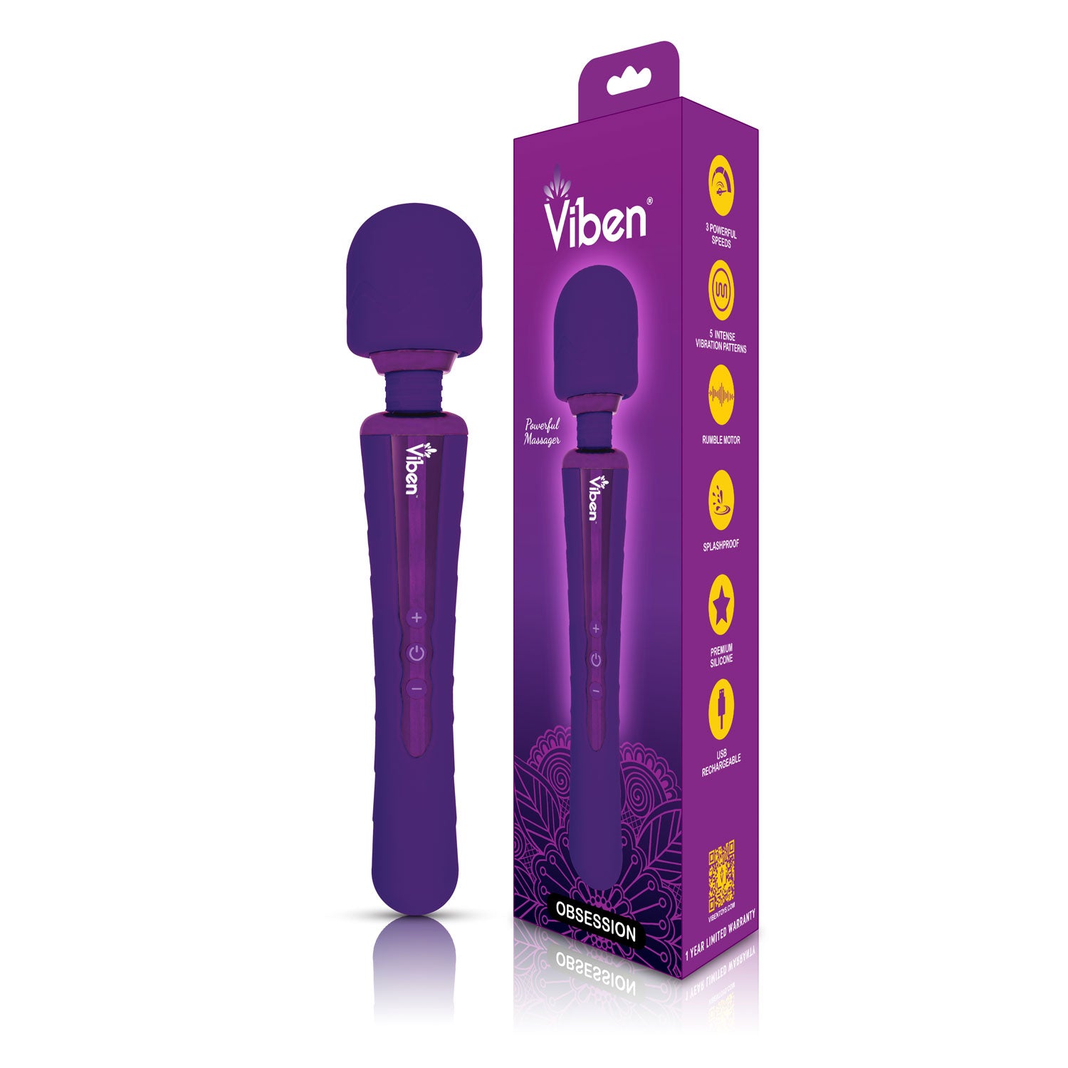 Viben Obsession Rechargeable Wand Massager Violet Electric Massager