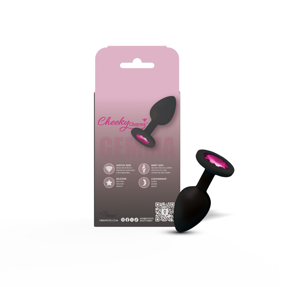 Cheeky Charms Gemma 2.74 Inch Pink Gem Black Silicone Plug – Small Anal Plug > Anal Range > Jewel Butt Plugs