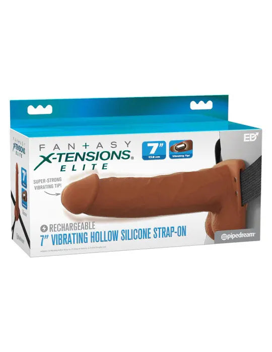 Fantasy X-Tensions Elite (Light) – 7 Inch Vibrating Hollow Silicone Strap-On Brown > Dildos > Strap On Harnesses