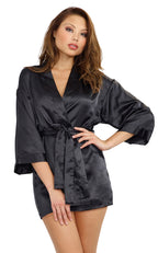 Charmeuse Kimono Robe and Satin Chemise Set (Black) – Medium Lingerie with Padded Hanger > Clothes > Womens Robes & Sleepwear