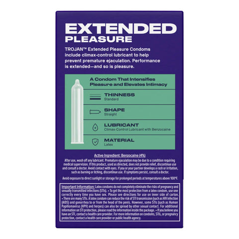 Trojan Extended Pleasure Condoms 12 Pack with Climax Control > Essentials > Condoms