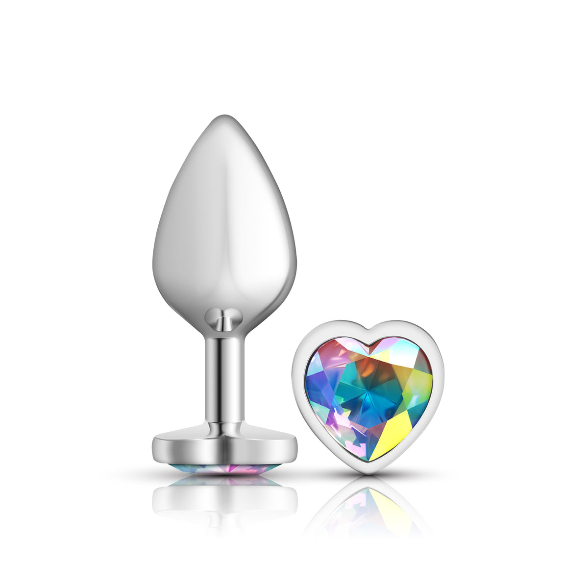 Cheeky Charms Silver Metal Butt Plug with Heart Clear Jewel Medium (8.03cm) Clear > Anal Range > Jewel Butt Plugs
