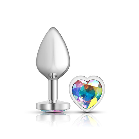 Cheeky Charms Silver Metal Butt Plug with Heart Clear Jewel Medium Clear > Anal Range > Jewel Butt Plugs