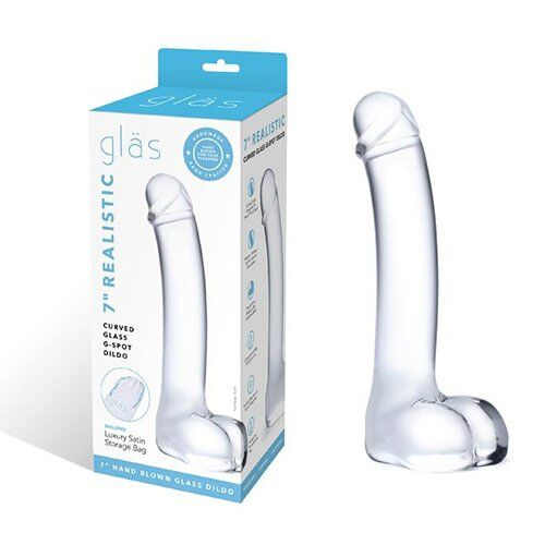 Glas 7 Inch Realistic Curved G-Spot Dildo with Ribbed Tip Clear DONGS Glass