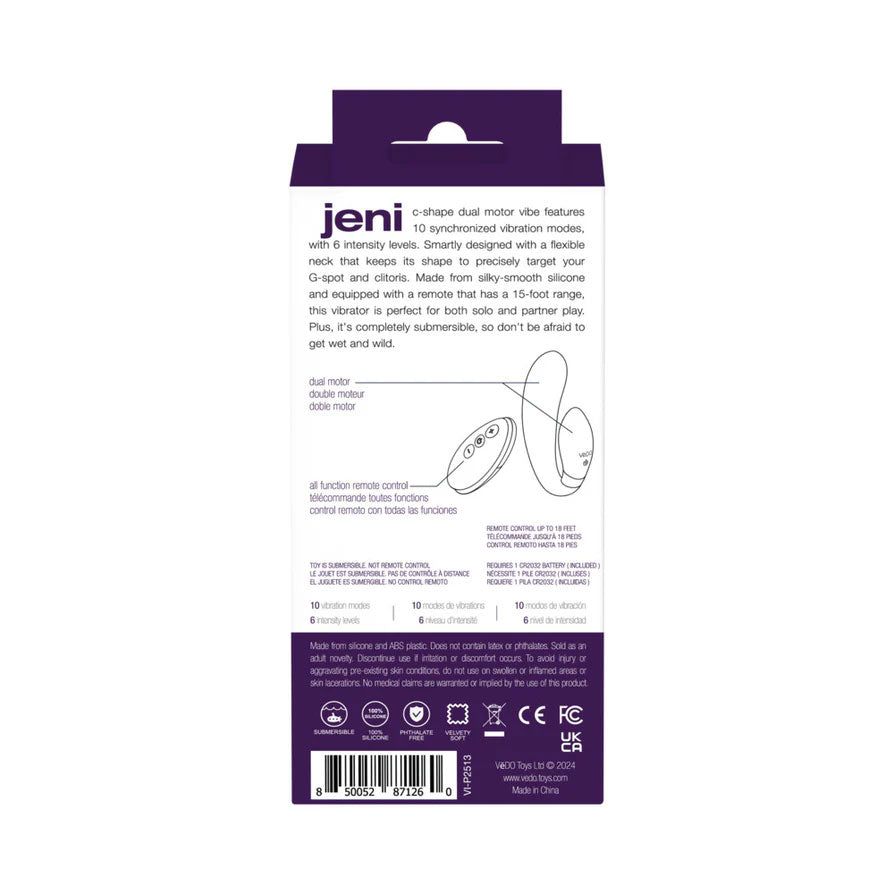 Jeni C-Shaped Dual Motor Vibrator with Remote Control Pink Vibrators - G Spot