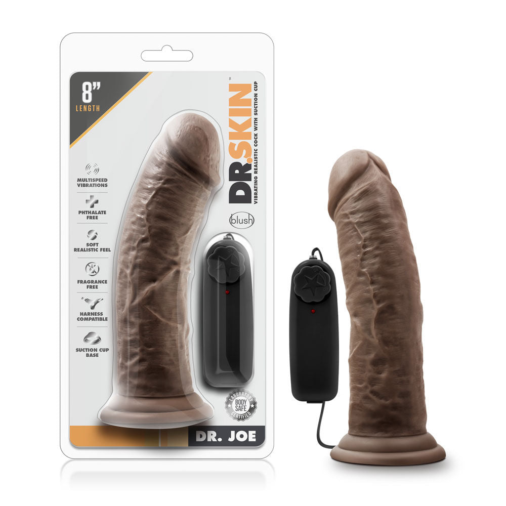 Dr Joe 8 Inch Chocolate Vibrating Suction Cup Sex Toy DONGS Vibrating