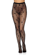 Celestial Fishnet Tights With Stars and Moons Black One Size > Clothes > Hosiery > Pantyhose & Tights