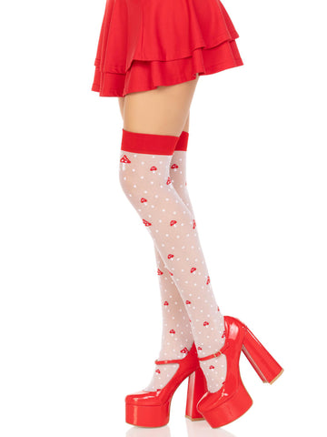 Leg Avenue Polka Dot Sheer Mushroom Thigh High Stockings Hosiery