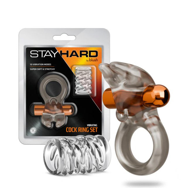 Stay Hard Vibrating Cock Ring Set With Textured Sleeve – Vibrating Cock Ring Set Multi > Cock Ring > Vibrating