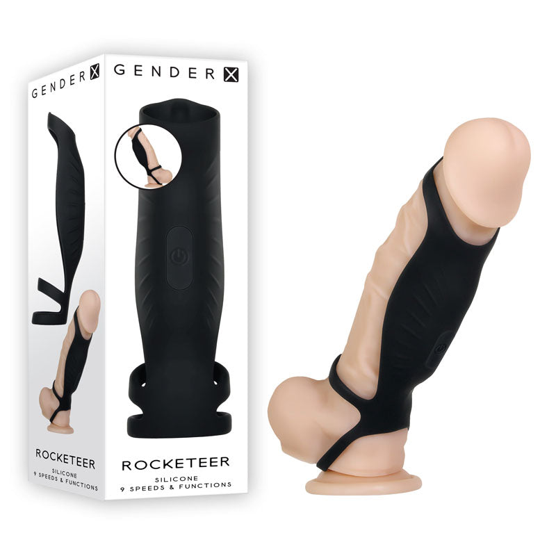 Gender X Rocketeer USB Rechargeable Vibrating Penis Sleeve Black SLEEVES