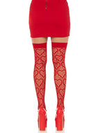 Leg Avenue Black Heart Net Thigh High Stockings One Size Red One Size > Clothes > Hosiery > Stockings