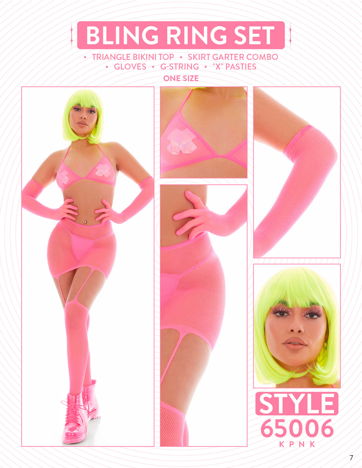 Pink Mesh Bling Ring Set with Pasties and Triangle Bikini Top > Clothes > Bodies and Playsuits