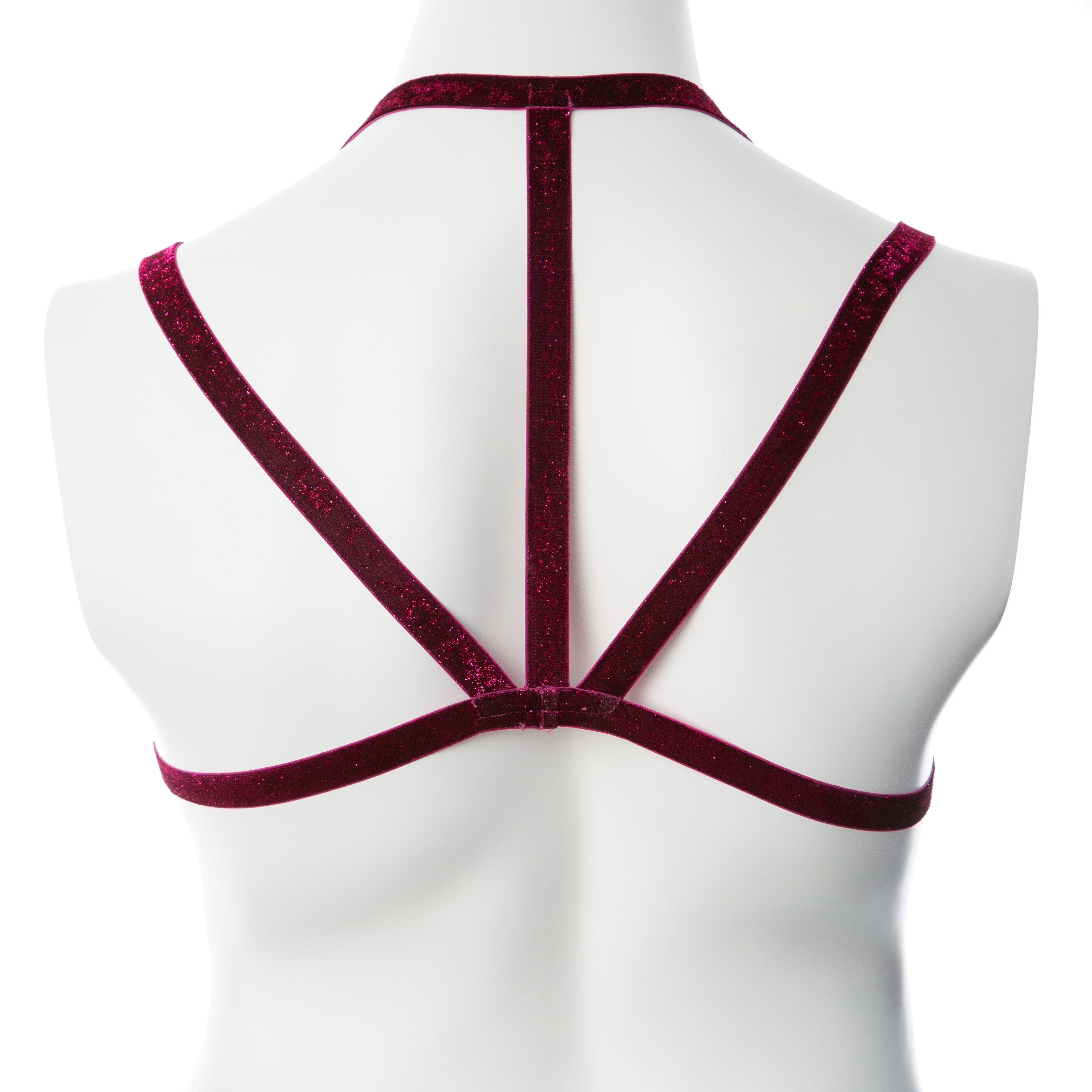 Gender Fluid Sugar Coated Harness L-XXL Metallic Raspberry Stretch Chest Harness Womens Harnesses