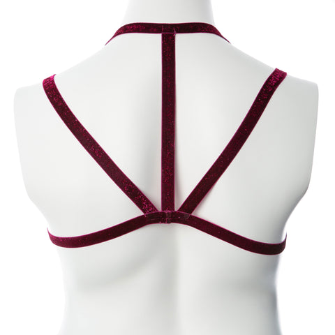 Gender Fluid Sugar Coated Harness L-XXL Metallic Raspberry Stretch Chest Harness Womens Harnesses