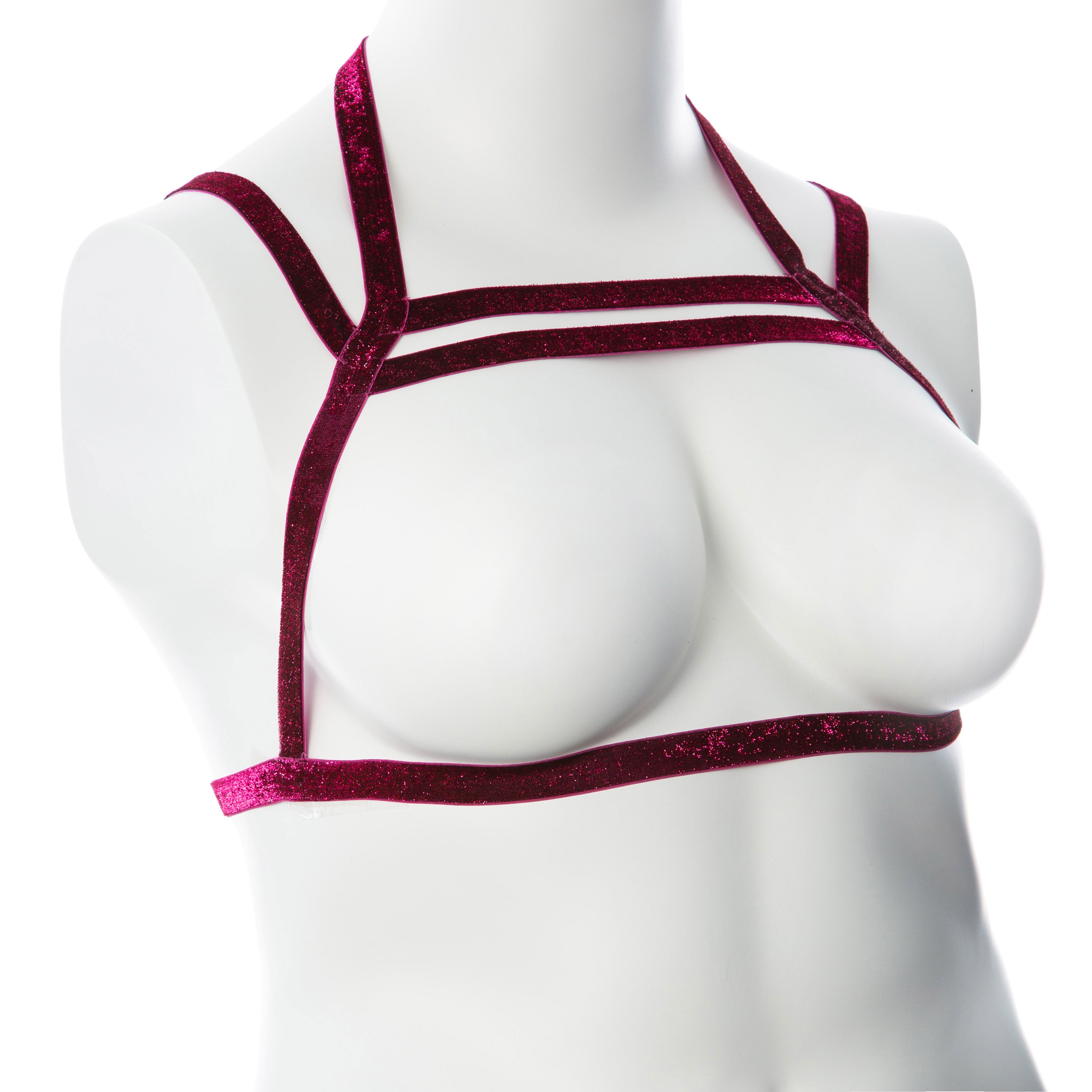 Gender Fluid Sugar Coated Harness S-L Metallic Raspberry Stretch Chest Harness Womens Harnesses