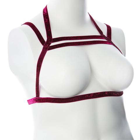 Gender Fluid Sugar Coated Harness S-L Metallic Raspberry Stretch Chest Harness Womens Harnesses