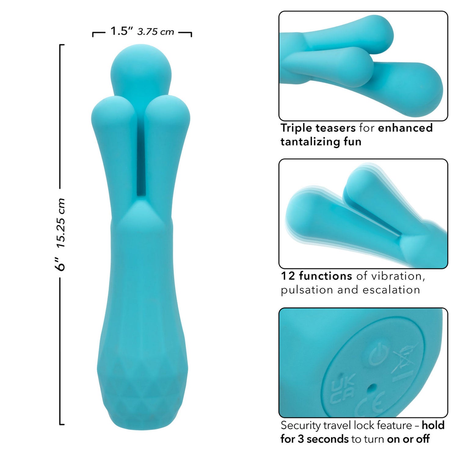 Gia Triple Teaser Blue Vibrator with 12 Functions > Vibrators > Standard Vibrators
