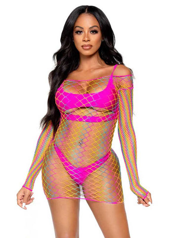 Pretty in Paradise Rainbow Mini Dress One Size Fishnet Intimate Wear Multi > Clothes > Dresses and Chemises