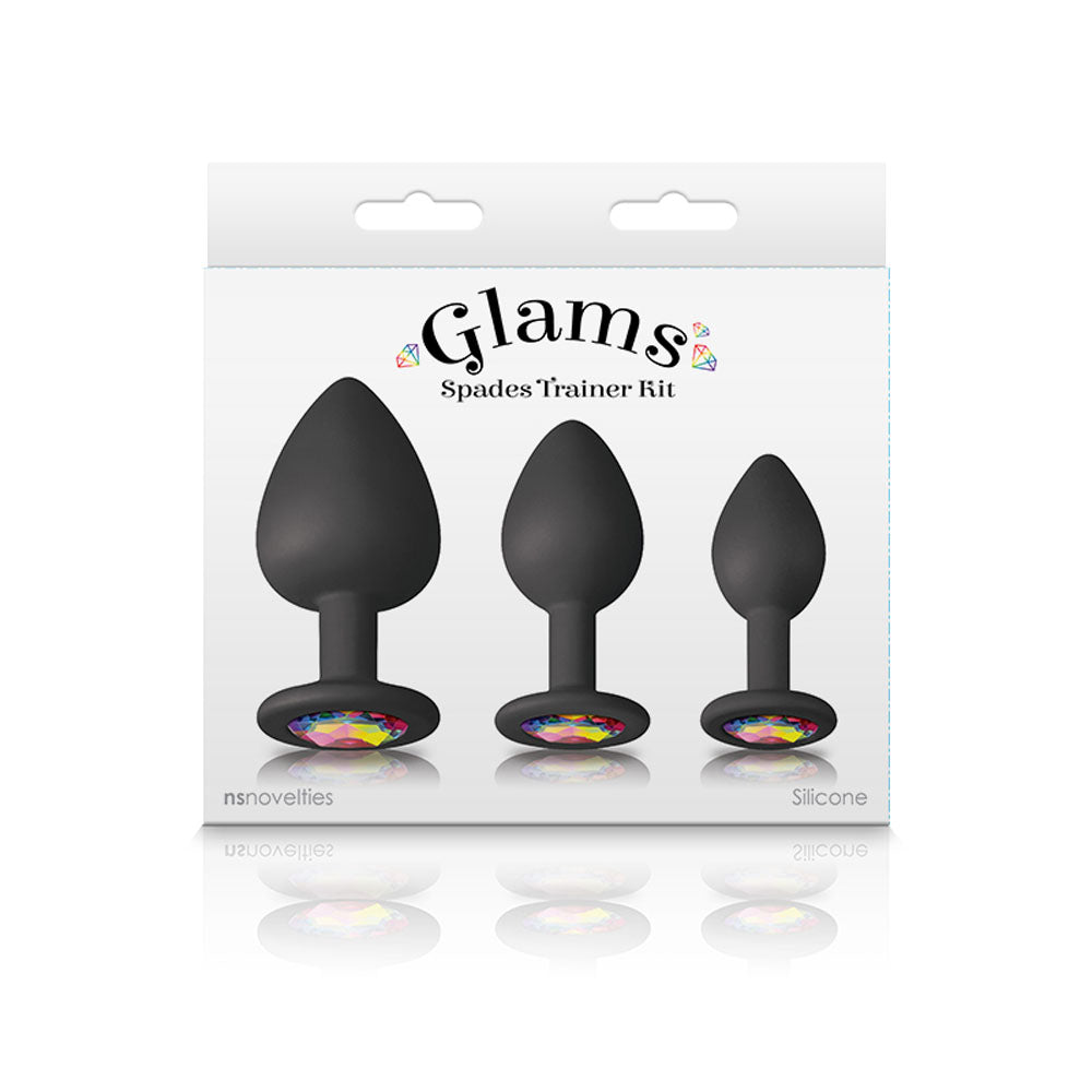 Glams Spades Trainer Kit Butt Plugs with Gems Set of 3 Sizes Black > Anal Range > Butt Plug Kits