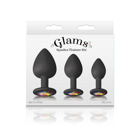 Glams Spades Trainer Kit Butt Plugs with Gems Set of 3 Sizes Black > Anal Range > Butt Plug Kits
