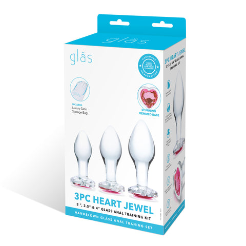 Glas 3 Inch 3.5 Inch 4 Inch 3PC Heart Jewel Clear Glass Anal Training Kit > Sex Toys > Glass