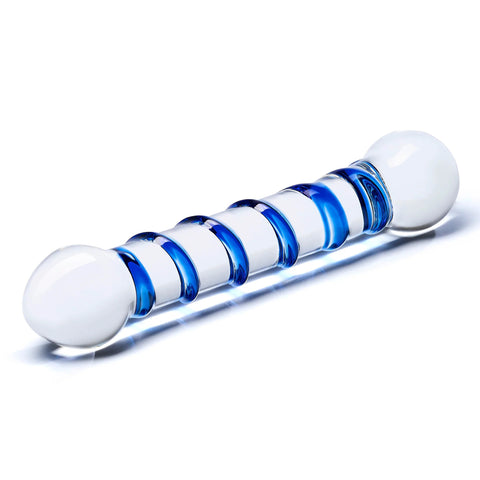 Glas 6.5 Inch Spiral Dildo with Blue Swirls DONGS Glass