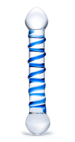 Glas 6.5 Inch Spiral Dildo with Blue Swirls DONGS Glass