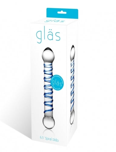 Glas 6.5 Inch Spiral Dildo with Blue Swirls DONGS Glass