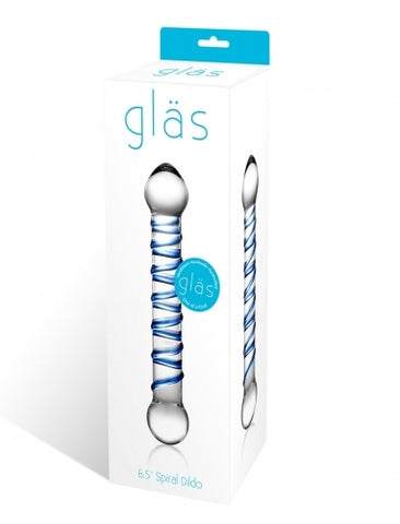 Glas 6.5 Inch Spiral Dildo with Blue Swirls DONGS Glass
