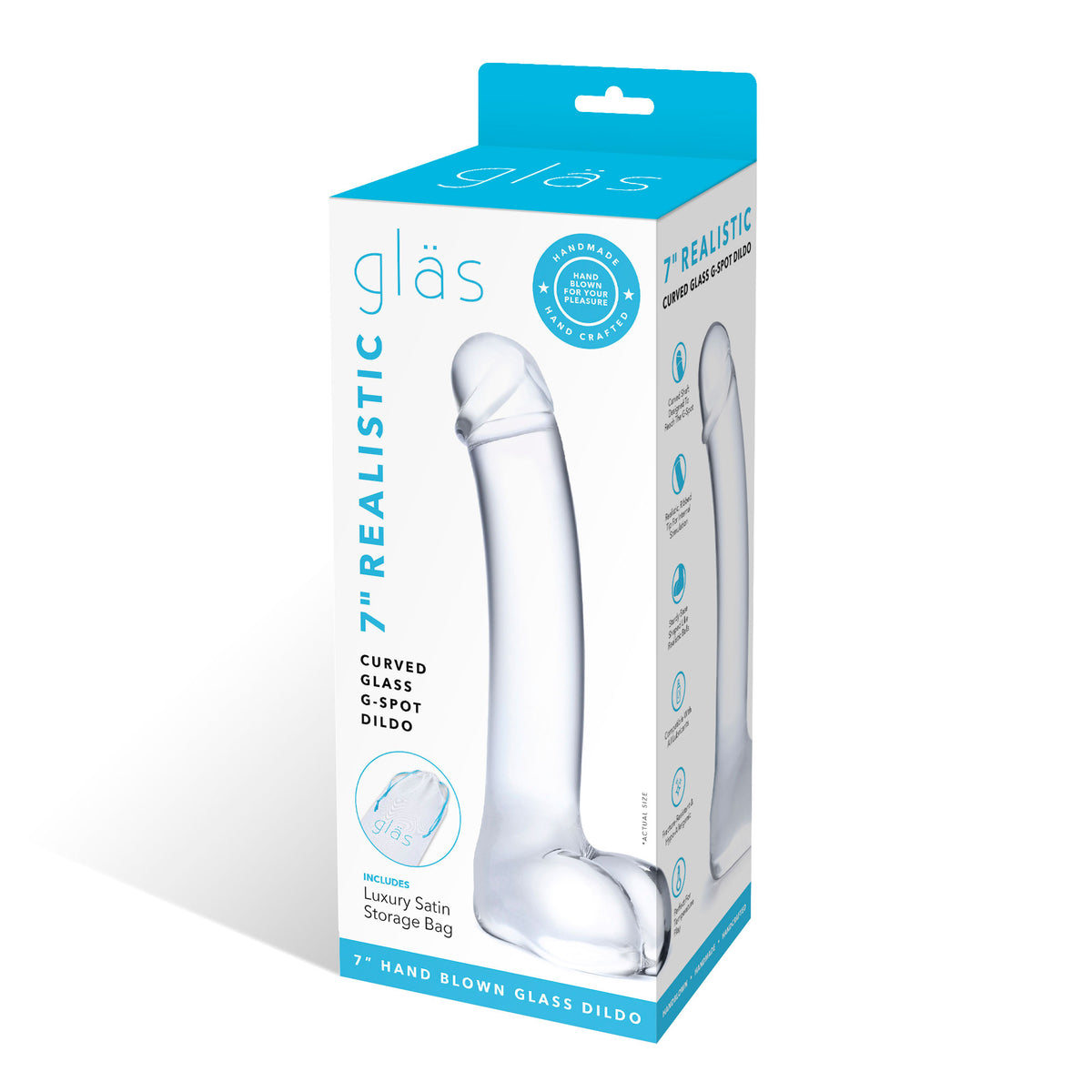 Glas 7 Inch Realistic Curved G-Spot Dildo with Ribbed Tip > Glass > Dildos