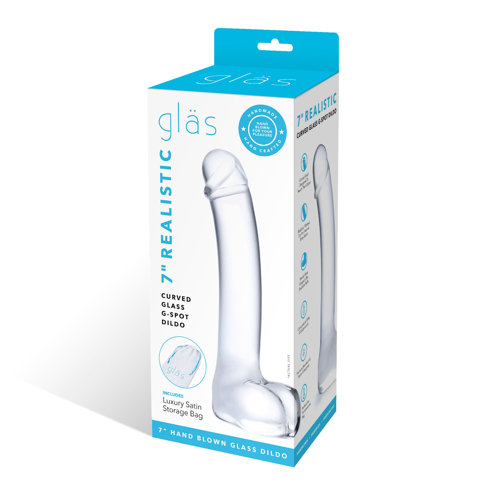 Glas 7 Inch Realistic Curved G-Spot Dildo with Ribbed Tip > Glass > Dildos