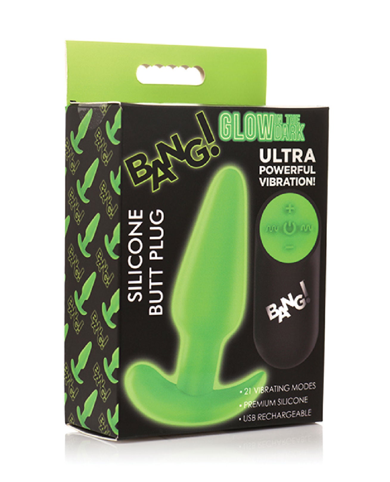 Glow in the Dark Remote Controlled Green Silicone Butt Plug Secondary image