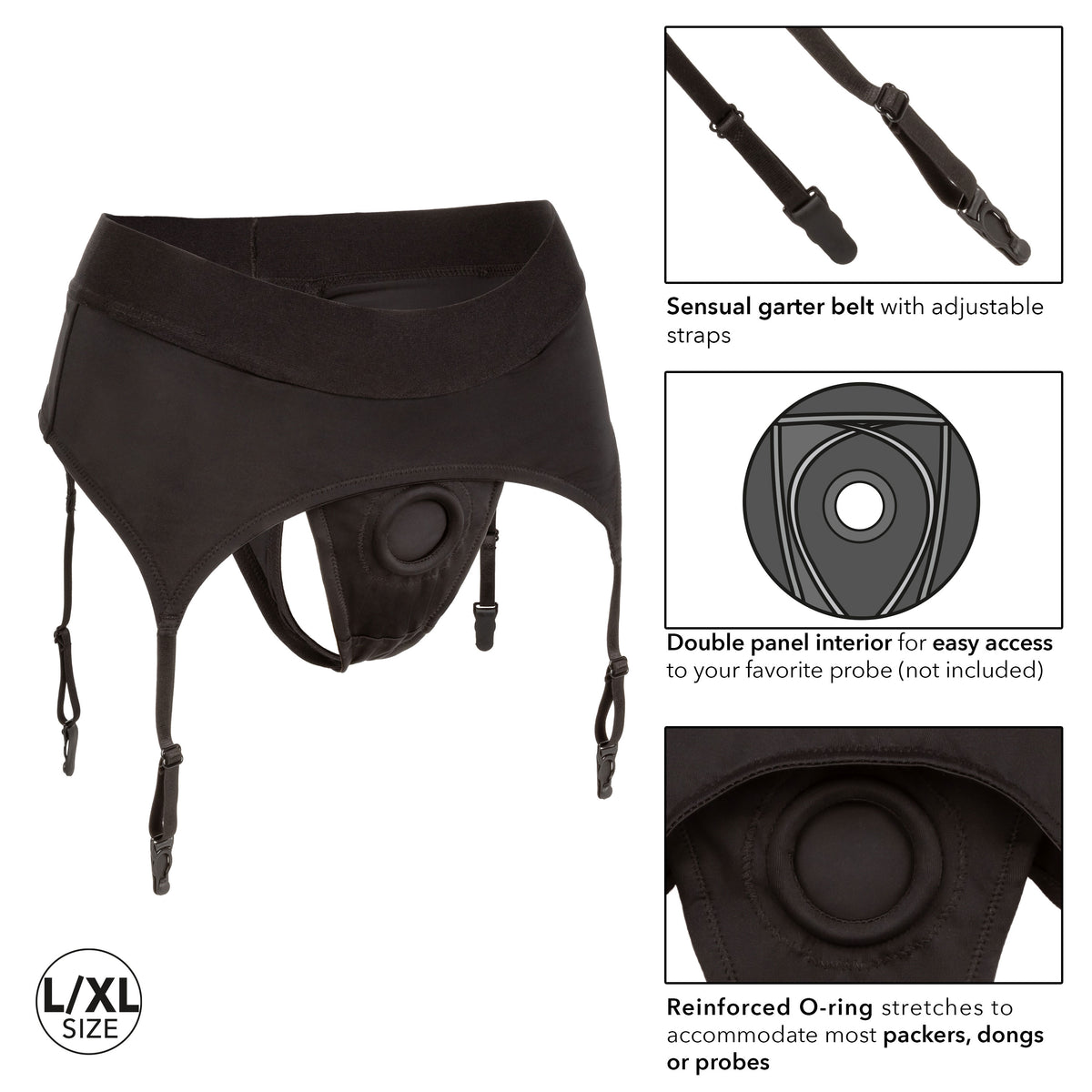 CalExotics Boundless Thong with Garter Harness L/XL – Comfortable Backless Brief > Dildos > Strap On Harnesses