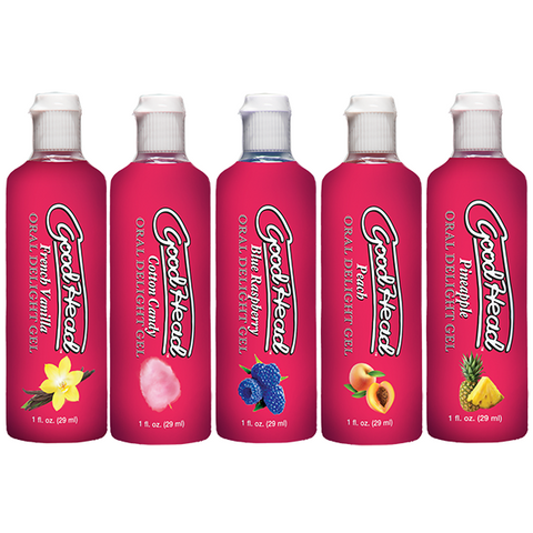 GoodHead Oral Delight Gel 5 Pack 1 Oz Each French Vanilla Cotton Candy Blue Raspberry Peach Pineapple Flavors > Relaxation Zone > Edible Treats