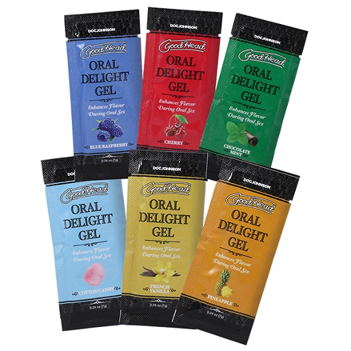 GoodHead Oral Delight Gel 6-Pack Assorted Flavors 0.24 oz Packets Blue Raspberry Cherry Chocolate Mint Cotton Candy French Vanilla Pineapple > Relaxation Zone > Edible Treats