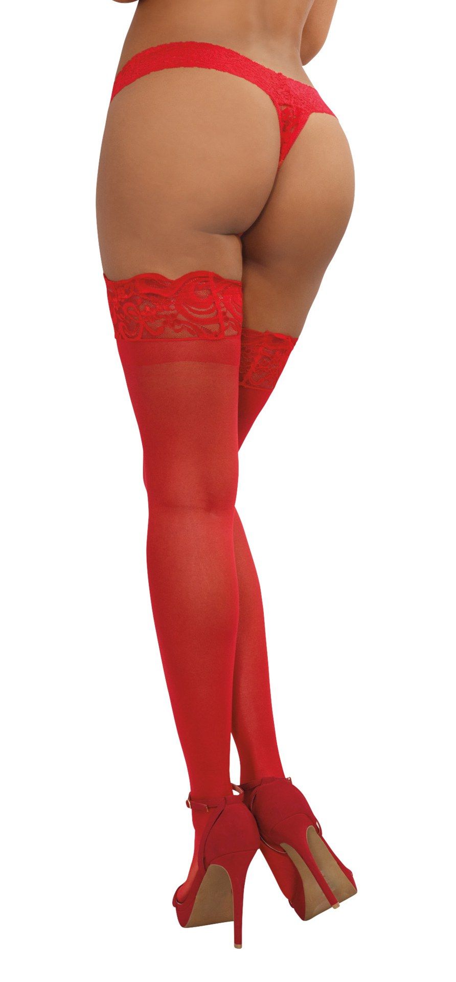 Dreamgirl Black Sheer Thigh High Stockings With Lace Top Red Hosiery