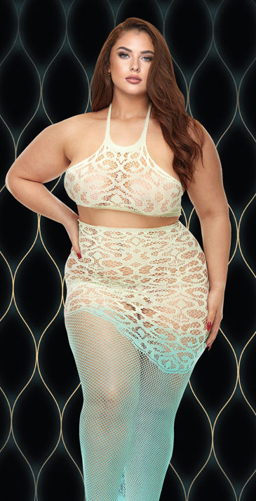 Green Goddess 2-Piece Lace Crop Top and Skirt Lingerie Set Secondary image