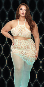 Green Goddess 2-Piece Lace Crop Top and Skirt Lingerie Set > Clothes > Dresses and Chemises